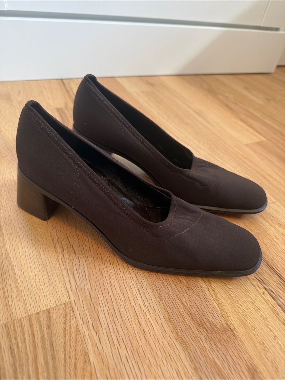 DKNY Dark Brown Mid Block Heel Pumps
